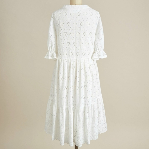 Sundance Jasmine Eyelet Midi Dress Womens Large Woven Cotton High Low Hem V-Neck - Picture 5 of 16